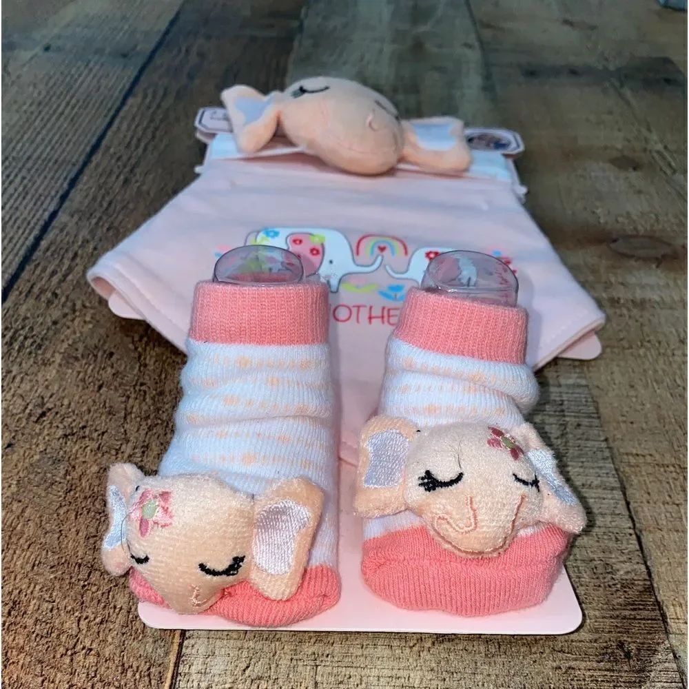 3 Pc. Pink Mother’s Day Bib Socks Headband Set NWT